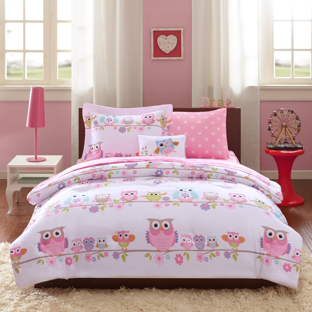 Parure de lit avec draps et couette pour enfants au design intelligent, motif hibou nocturne Nellie