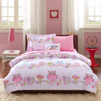 Parure de lit avec draps et couette pour enfants au design intelligent, motif hibou nocturne Nellie