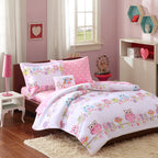 Parure de lit avec draps et couette pour enfants au design intelligent, motif hibou nocturne Nellie