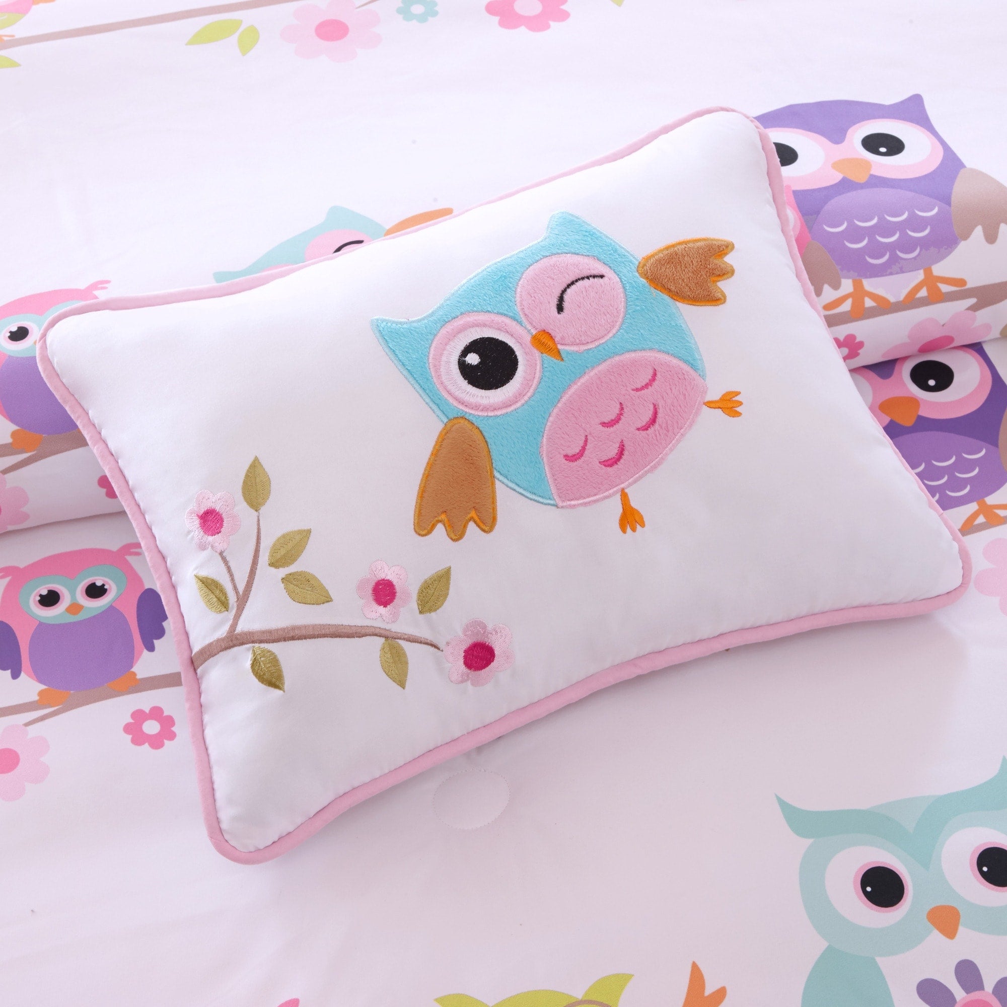 Parure de lit avec draps et couette pour enfants au design intelligent, motif hibou nocturne Nellie