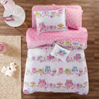Parure de lit avec draps et couette pour enfants au design intelligent, motif hibou nocturne Nellie