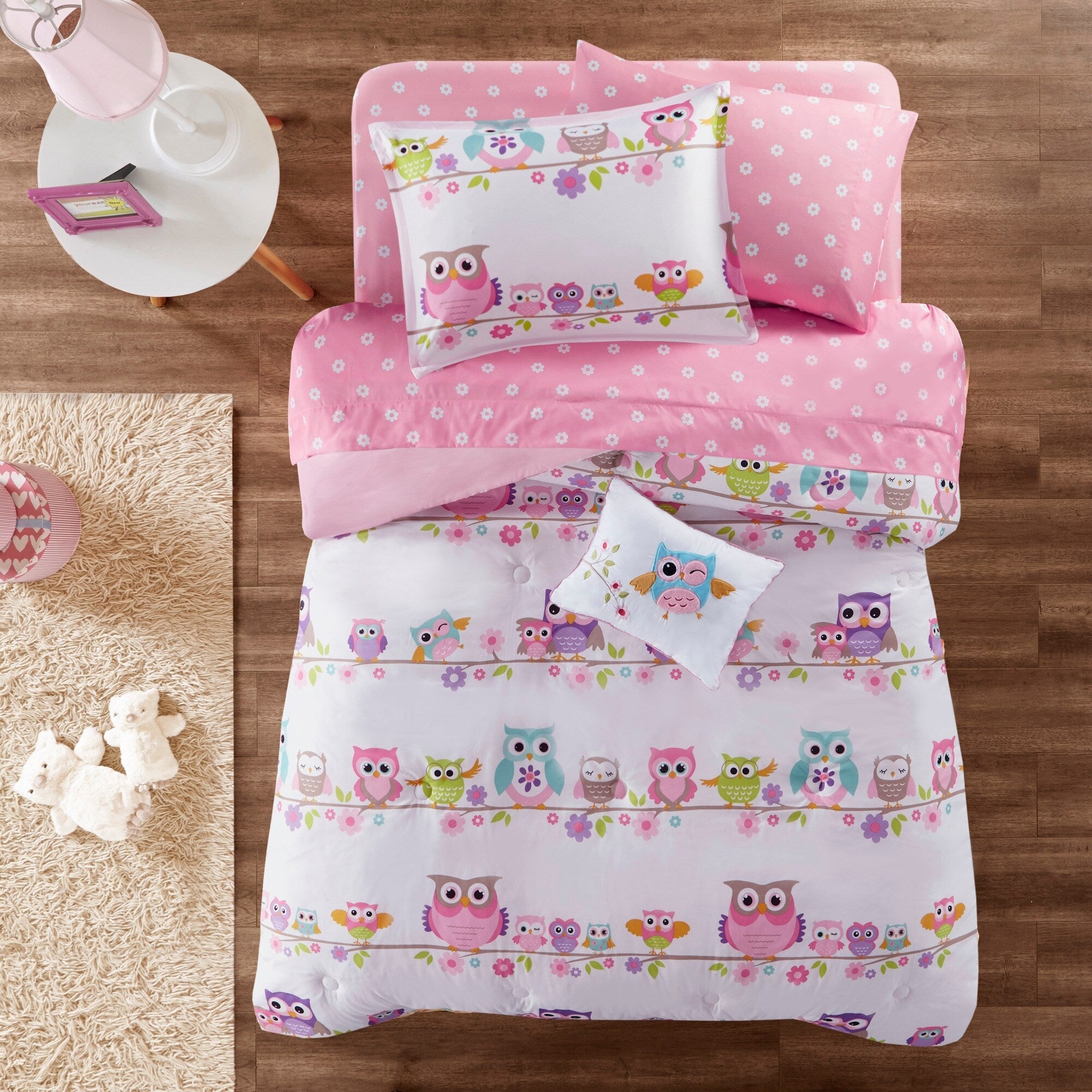 Parure de lit avec draps et couette pour enfants au design intelligent, motif hibou nocturne Nellie