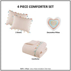 Parure de lit Tanya à pompons et coussin en forme de cœur pour enfants au design intelligent