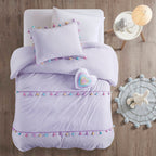 Parure de lit Tanya à pompons et coussin en forme de cœur pour enfants au design intelligent