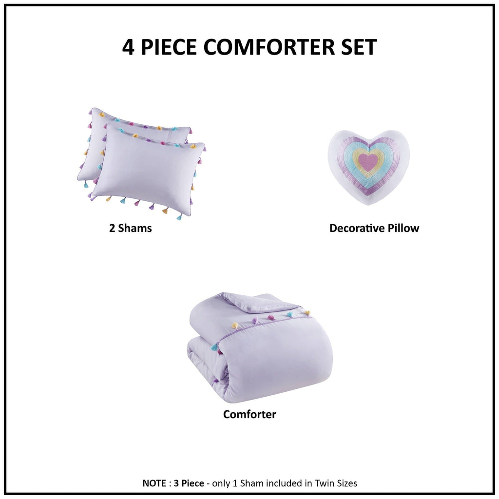 Parure de lit Tanya à pompons et coussin en forme de cœur pour enfants au design intelligent