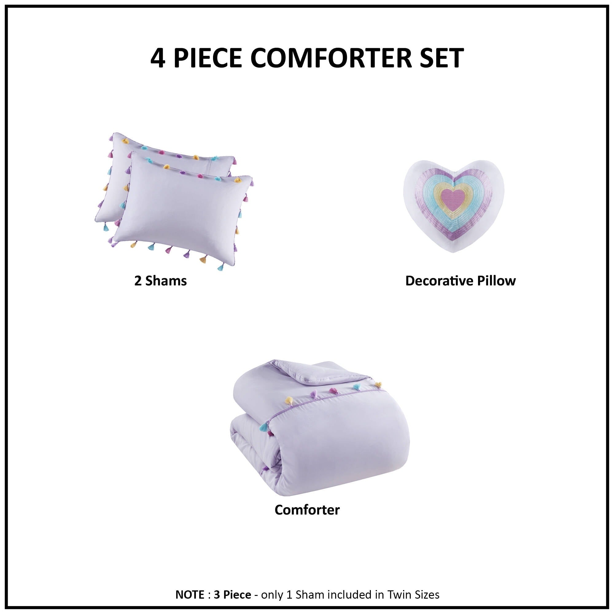 Parure de lit Tanya à pompons et coussin en forme de cœur pour enfants au design intelligent