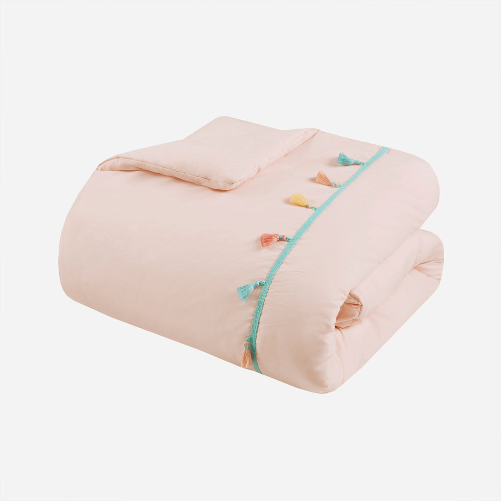 Parure de lit Tanya à pompons et coussin en forme de cœur pour enfants au design intelligent