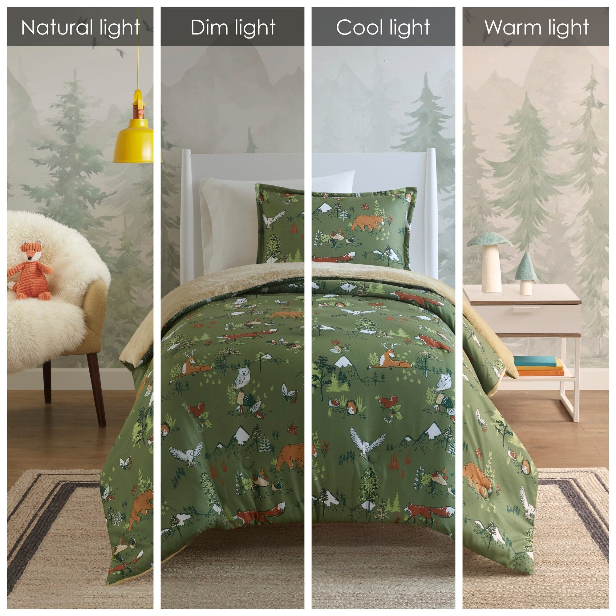 Parure de lit réversible en peluche pour enfants Theo Forest Animals, design intelligent