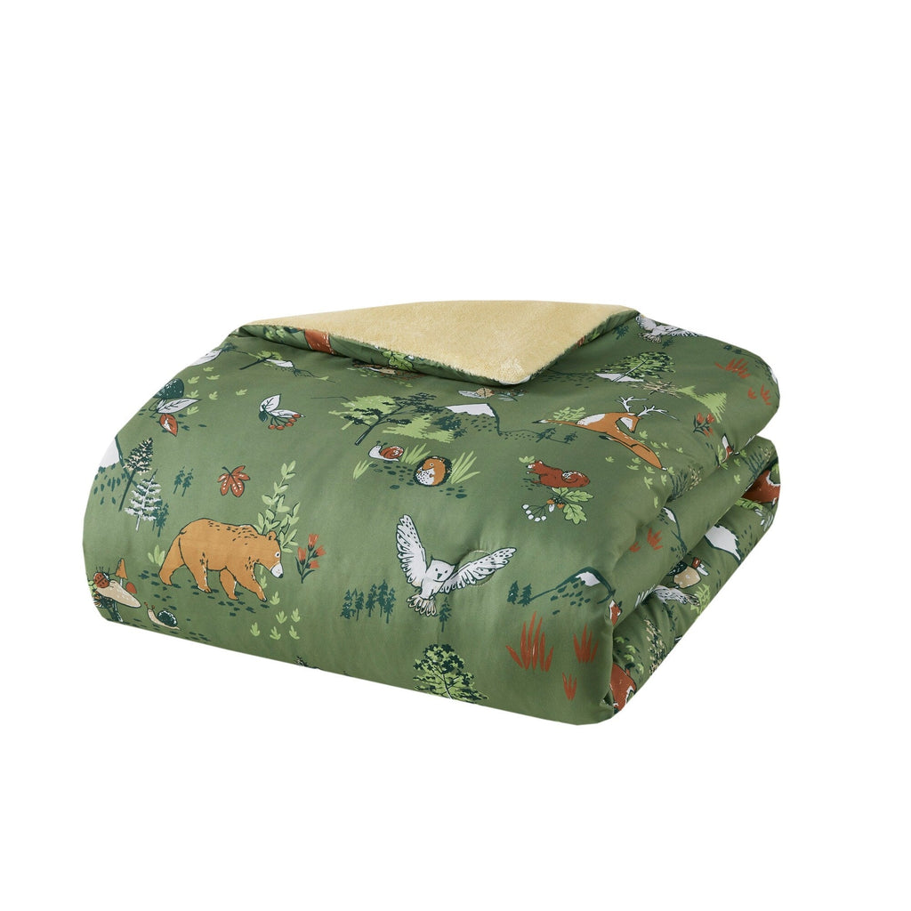 Parure de lit réversible en peluche pour enfants Theo Forest Animals, design intelligent