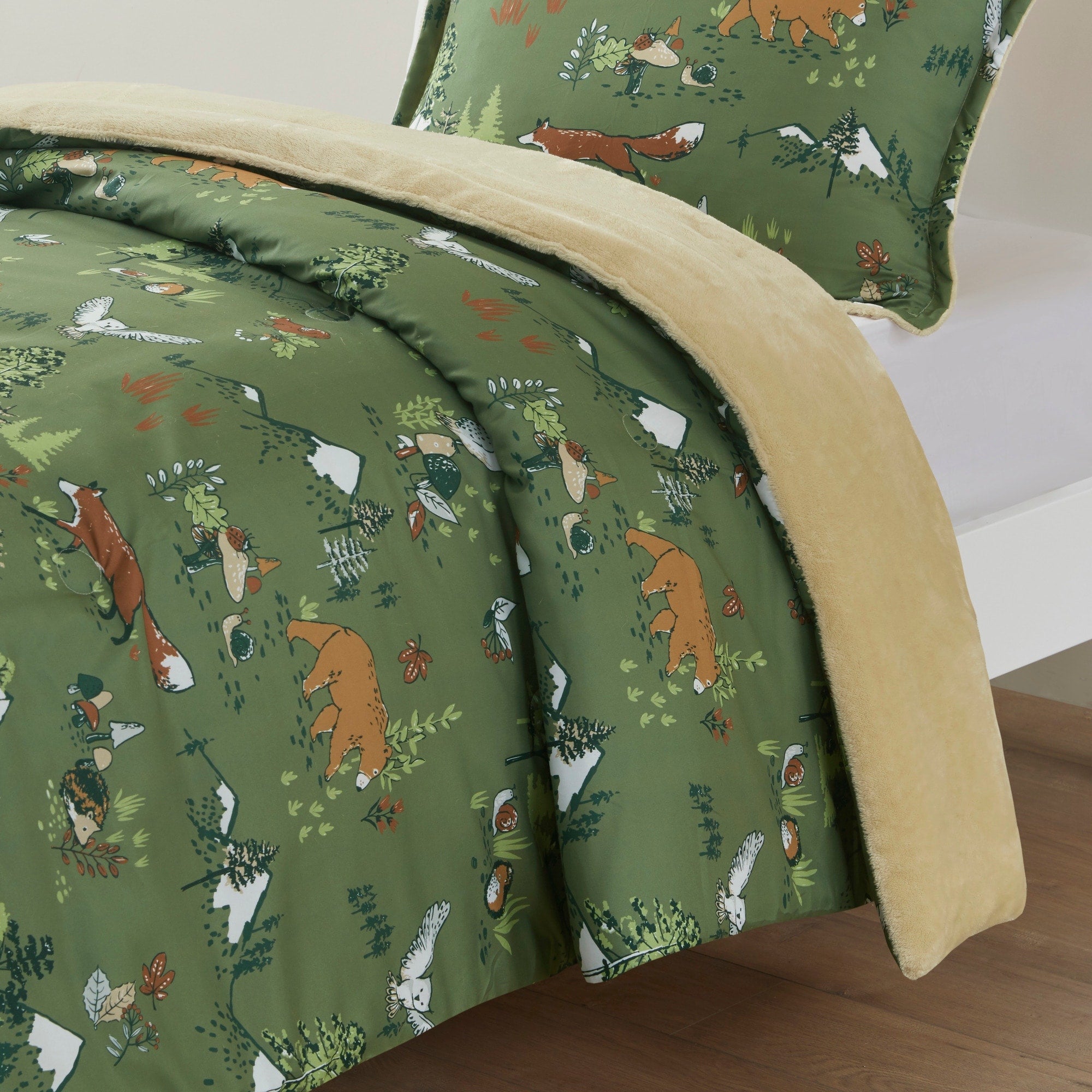 Parure de lit réversible en peluche pour enfants Theo Forest Animals, design intelligent