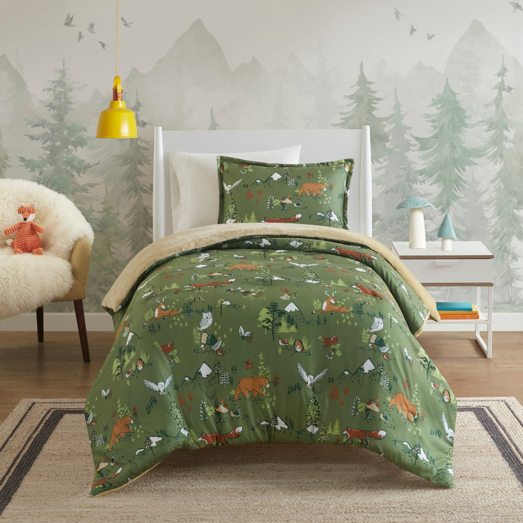 Parure de lit réversible en peluche pour enfants Theo Forest Animals, design intelligent