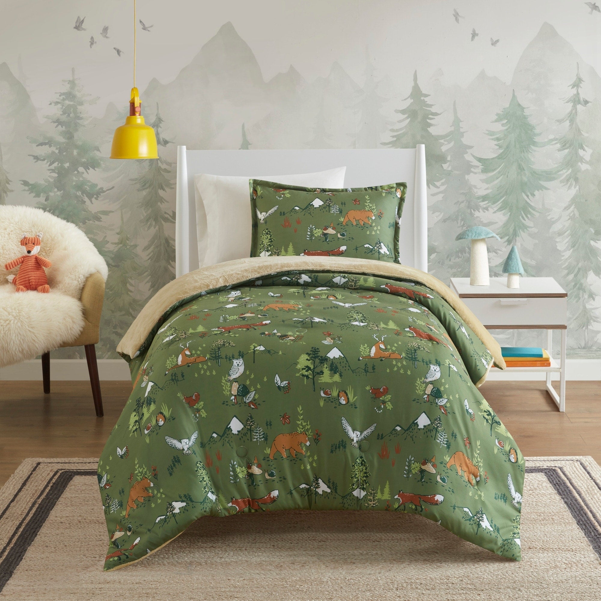 Parure de lit réversible en peluche pour enfants Theo Forest Animals, design intelligent