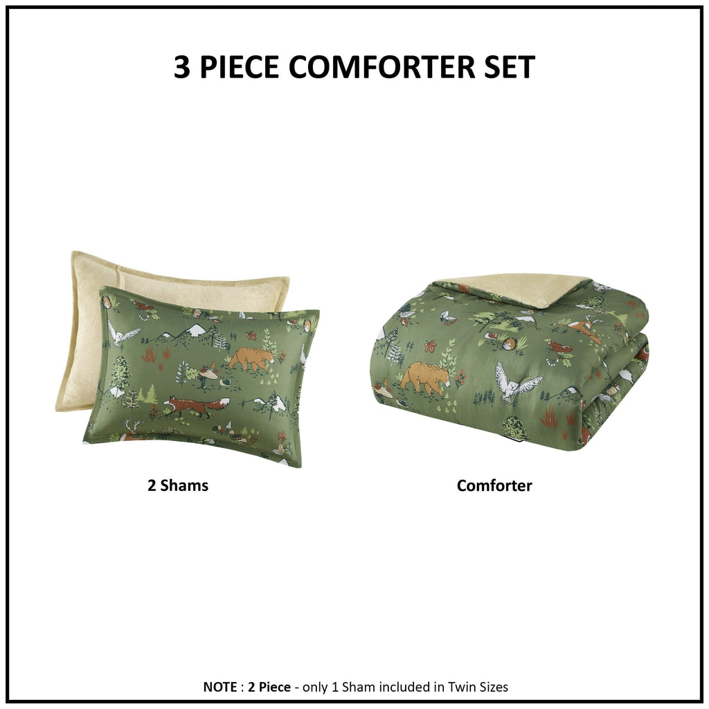 Parure de lit réversible en peluche pour enfants Theo Forest Animals, design intelligent
