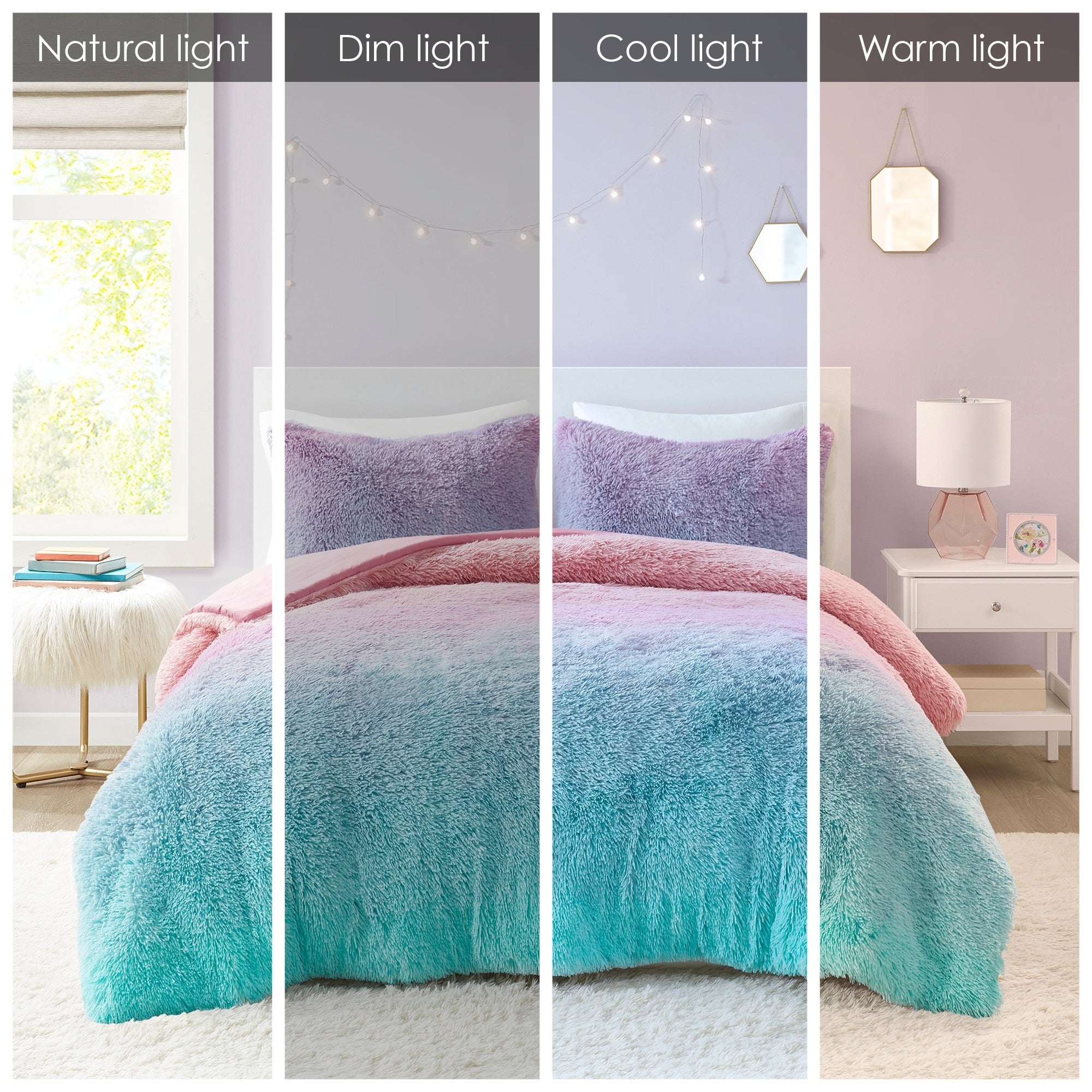 Parure de lit en fausse fourrure à poils longs Talia au design intelligent