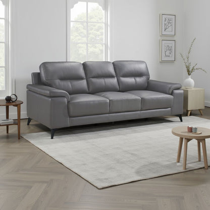 Canapé Mica, coussins en mousse de cuir pleine fleur gris foncé, 89 pouces