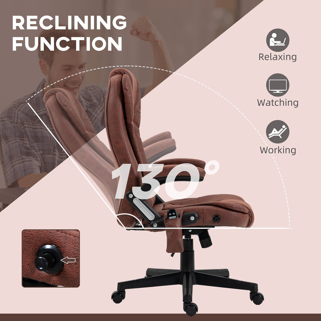 Fauteuil de bureau exécutif à dossier haut en microfibre, fauteuil inclinable à massage vibrant à 6 points avec chauffage, accoudoirs rembourrés et télécommande