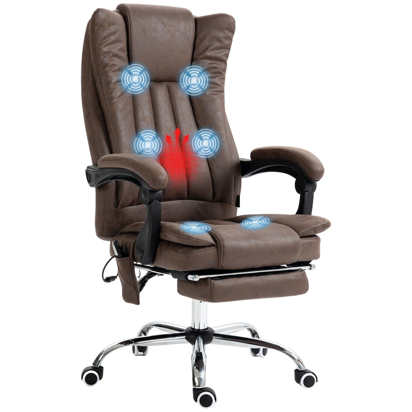 Fauteuil de bureau ergonomique inclinable à dossier haut, en microfibre, avec chauffage, repose-pieds et télécommande