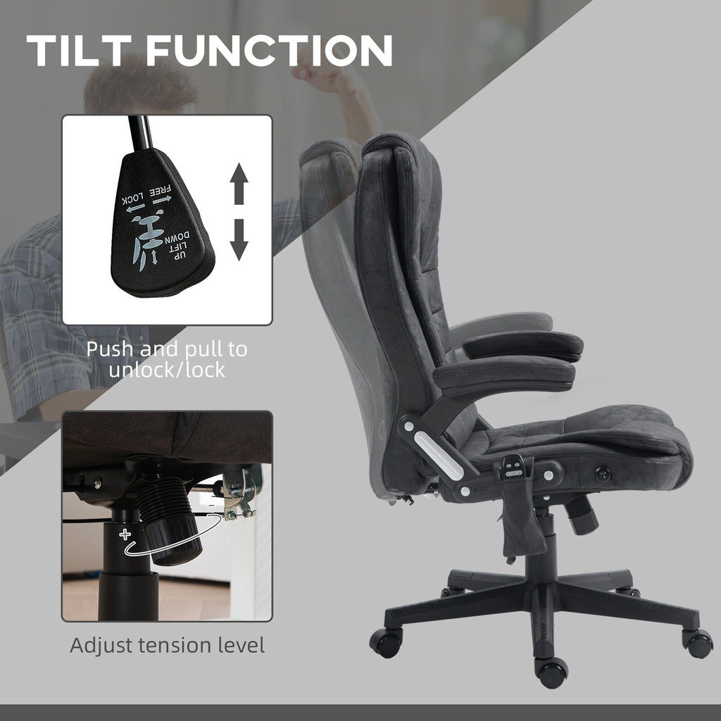 Fauteuil de bureau massant en microfibre avec chauffage, vibration à 6 points, dossier inclinable réglable, accoudoirs rembourrés, télécommande