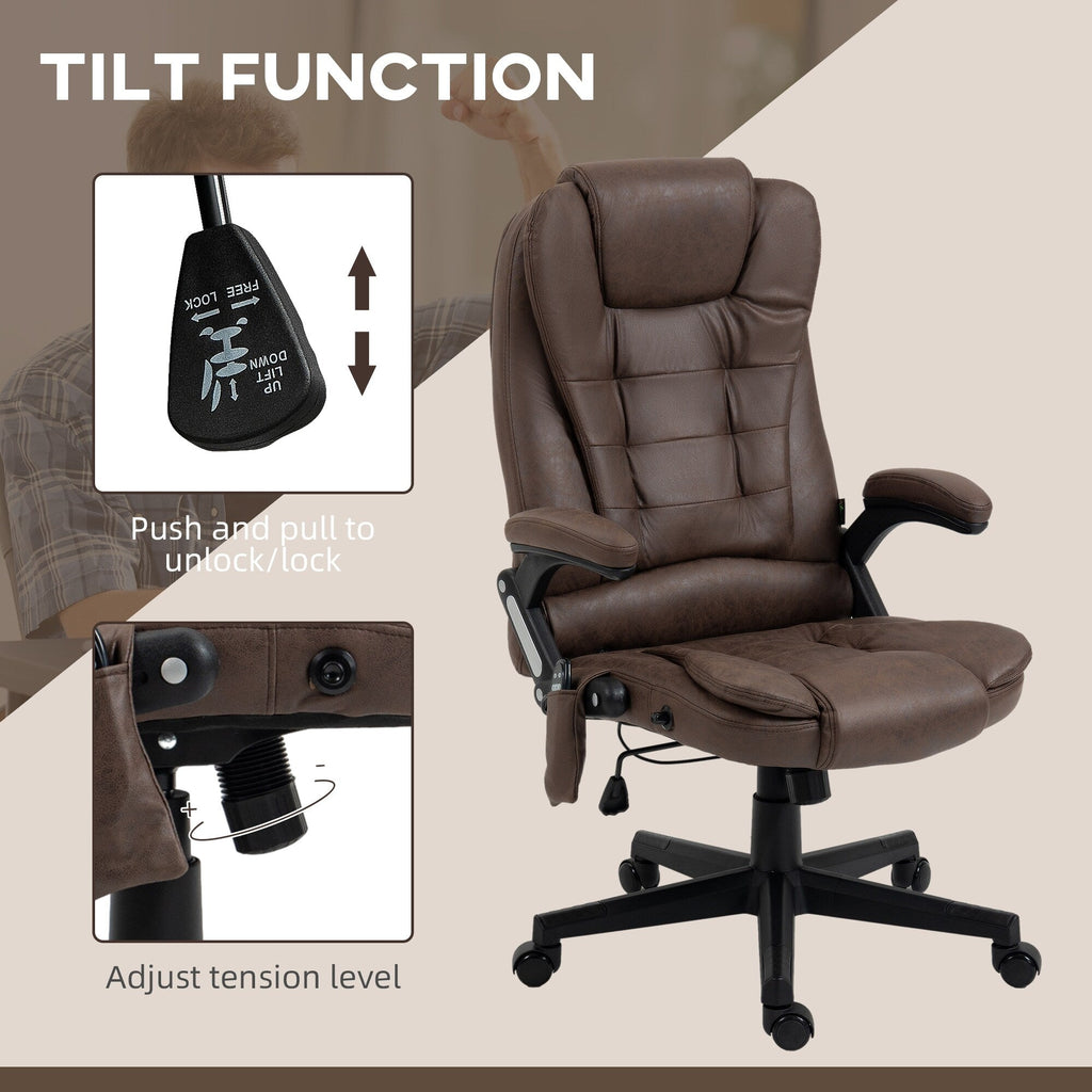 Fauteuil de bureau massant en microfibre avec chauffage, vibration à 6 points, dossier inclinable réglable, accoudoirs rembourrés, télécommande