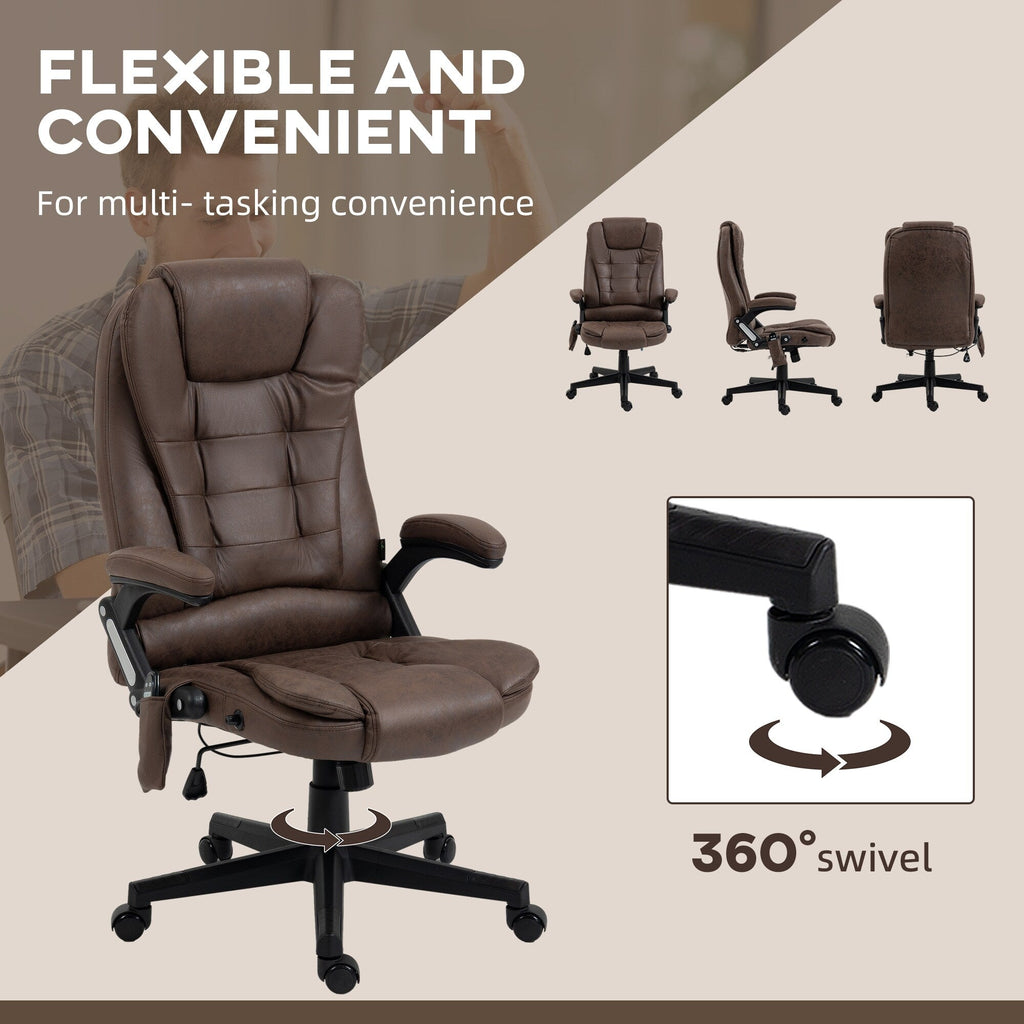 Fauteuil de bureau massant en microfibre avec chauffage, vibration à 6 points, dossier inclinable réglable, accoudoirs rembourrés, télécommande
