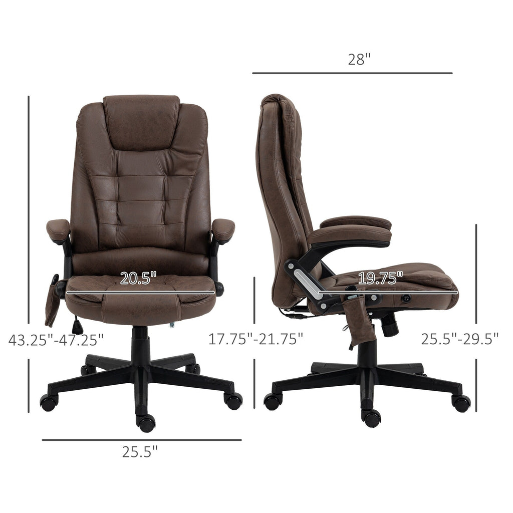 Fauteuil de bureau massant en microfibre avec chauffage, vibration à 6 points, dossier inclinable réglable, accoudoirs rembourrés, télécommande
