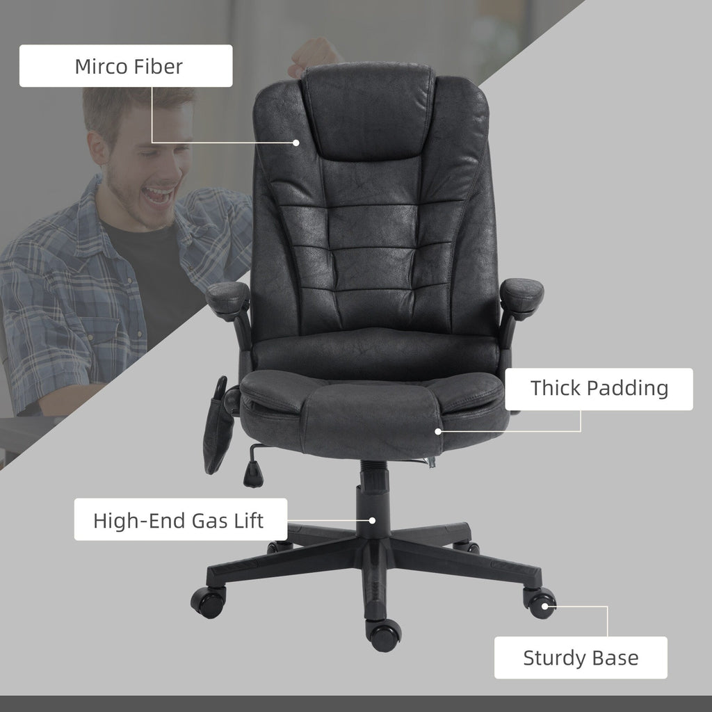 Fauteuil de bureau massant en microfibre avec chauffage, vibration à 6 points, dossier inclinable réglable, accoudoirs rembourrés, télécommande
