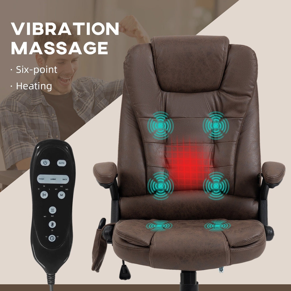 Fauteuil de bureau massant en microfibre avec chauffage, vibration à 6 points, dossier inclinable réglable, accoudoirs rembourrés, télécommande