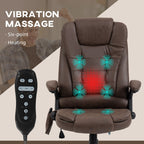 Fauteuil de bureau massant en microfibre avec chauffage, vibration à 6 points, dossier inclinable réglable, accoudoirs rembourrés, télécommande