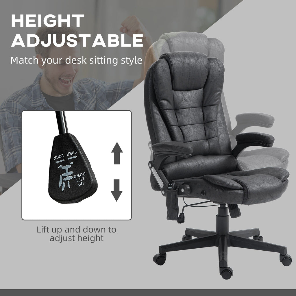 Fauteuil de bureau massant en microfibre avec chauffage, vibration à 6 points, dossier inclinable réglable, accoudoirs rembourrés, télécommande