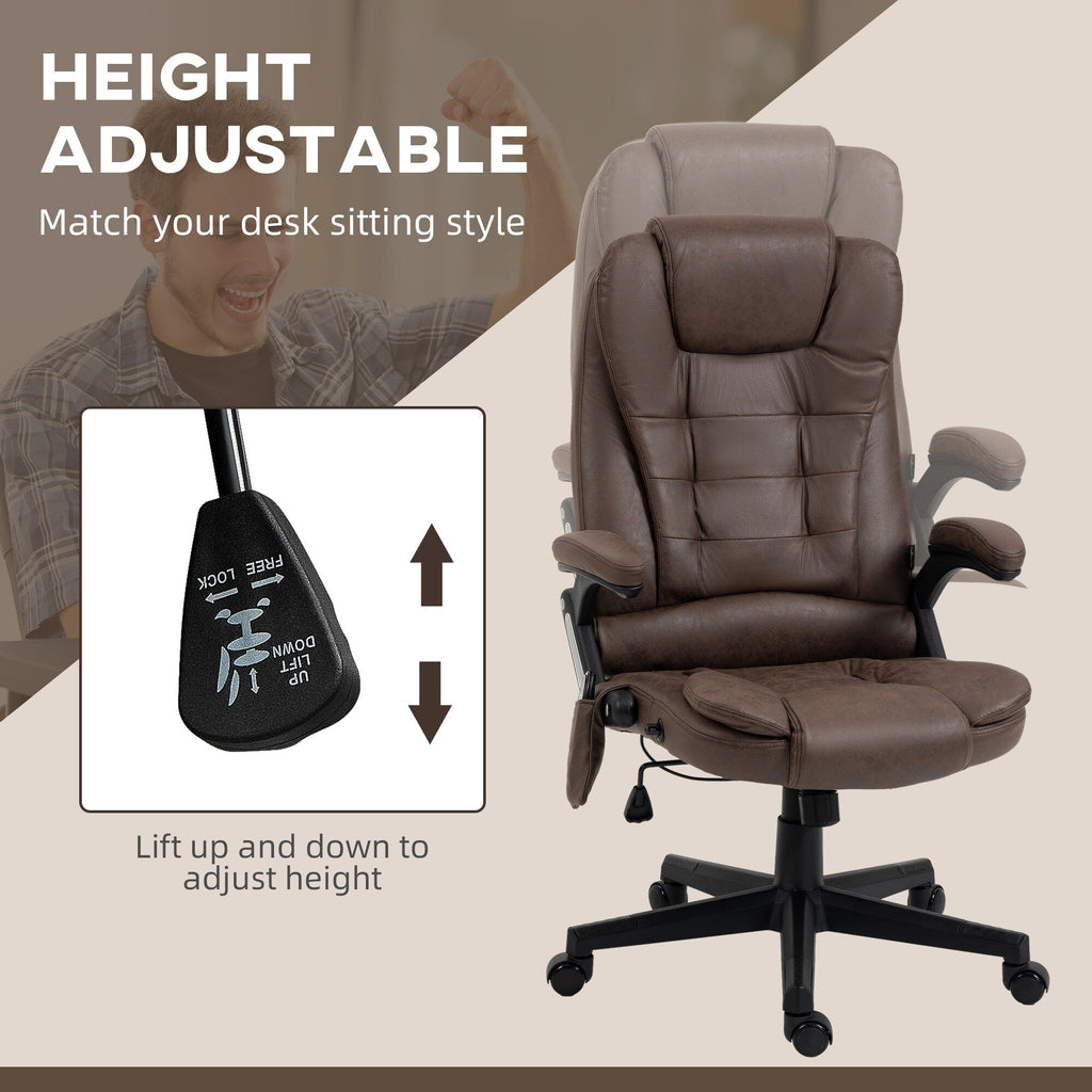 Fauteuil de bureau massant en microfibre avec chauffage, vibration à 6 points, dossier inclinable réglable, accoudoirs rembourrés, télécommande