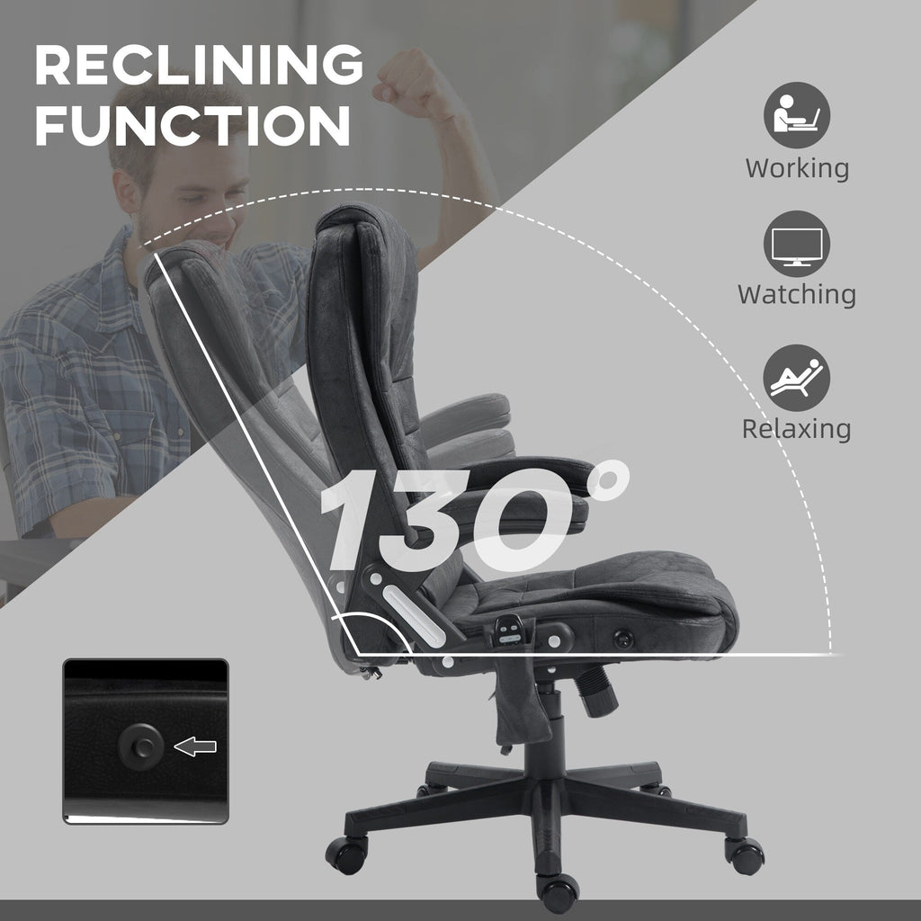 Fauteuil de bureau massant en microfibre avec chauffage, vibration à 6 points, dossier inclinable réglable, accoudoirs rembourrés, télécommande