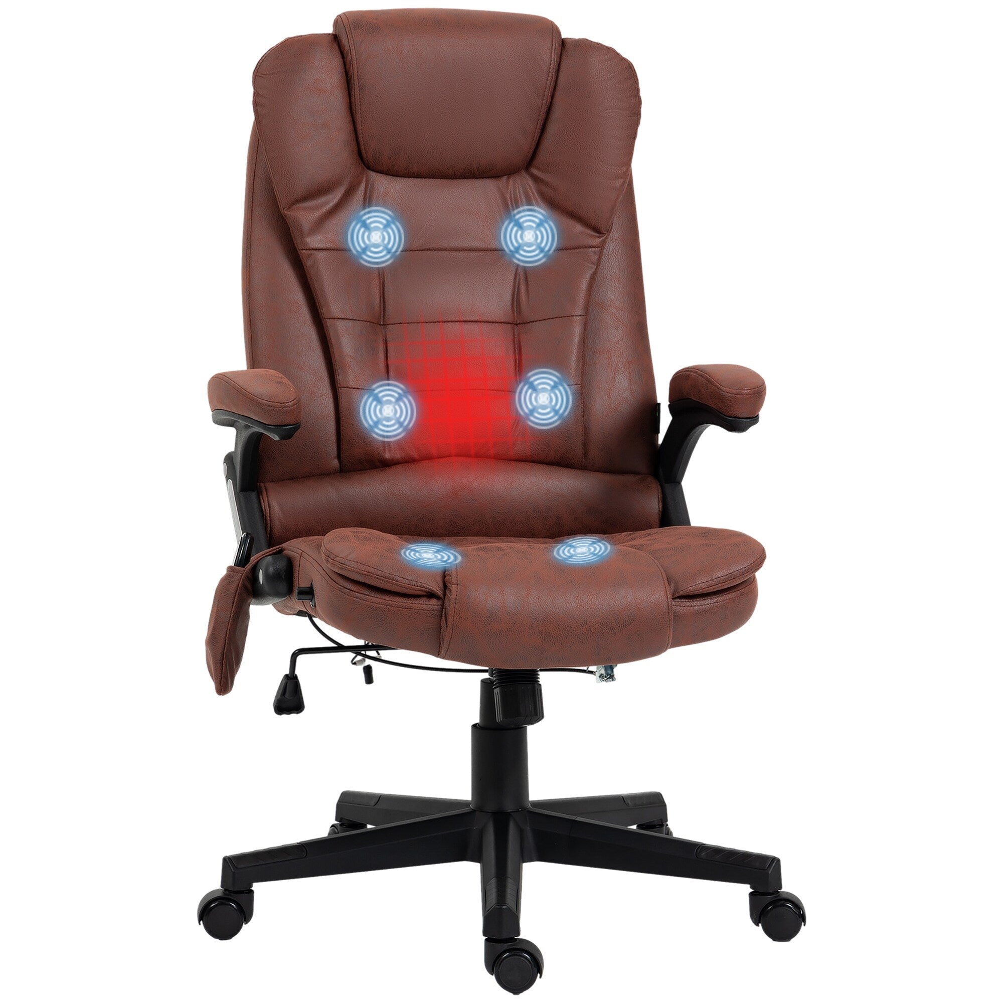 Fauteuil de bureau massant en microfibre avec chauffage, vibration à 6 points, dossier inclinable réglable, accoudoirs rembourrés, télécommande
