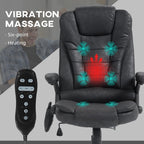 Fauteuil de bureau massant en microfibre avec chauffage, vibration à 6 points, dossier inclinable réglable, accoudoirs rembourrés, télécommande