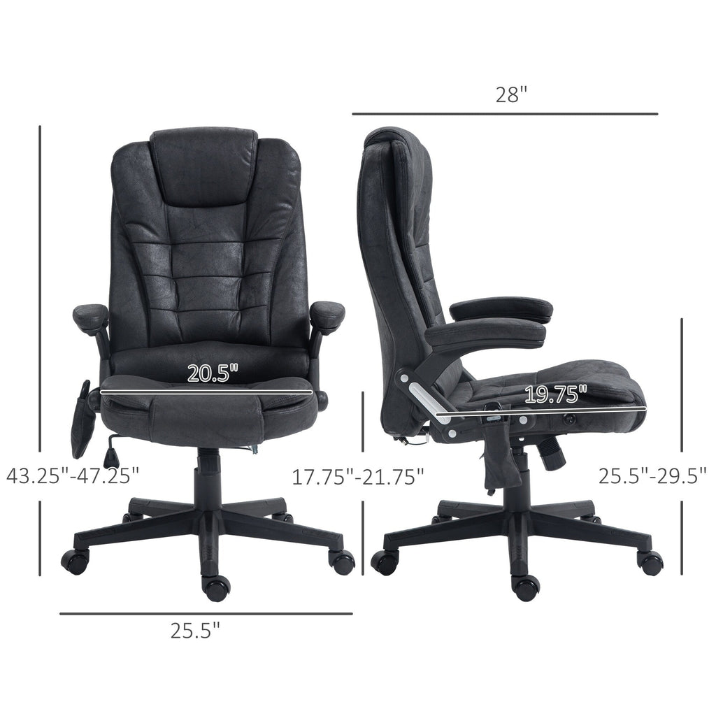 Fauteuil de bureau massant en microfibre avec chauffage, vibration à 6 points, dossier inclinable réglable, accoudoirs rembourrés, télécommande