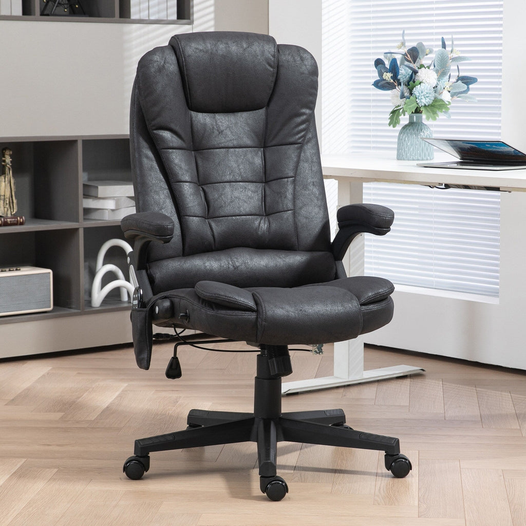 Fauteuil de bureau massant en microfibre avec chauffage, vibration à 6 points, dossier inclinable réglable, accoudoirs rembourrés, télécommande