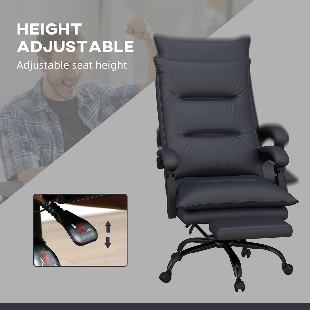 Chaise de bureau en microfibre, fauteuil inclinable massant à 6 points, chaise de bureau réglable avec chauffage lombaire et repose-pieds extensible