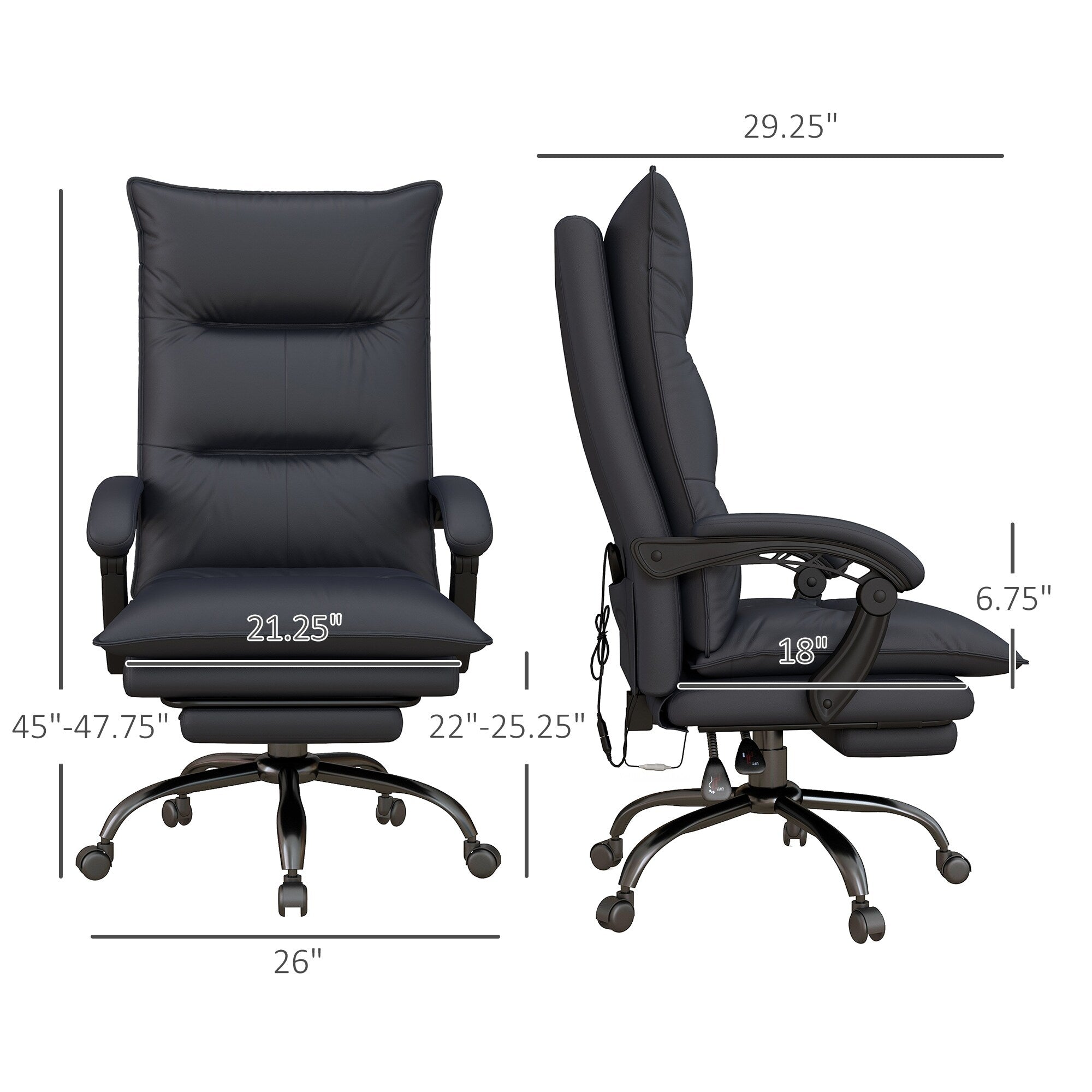 Chaise de bureau en microfibre, fauteuil inclinable massant à 6 points, chaise de bureau réglable avec chauffage lombaire et repose-pieds extensible