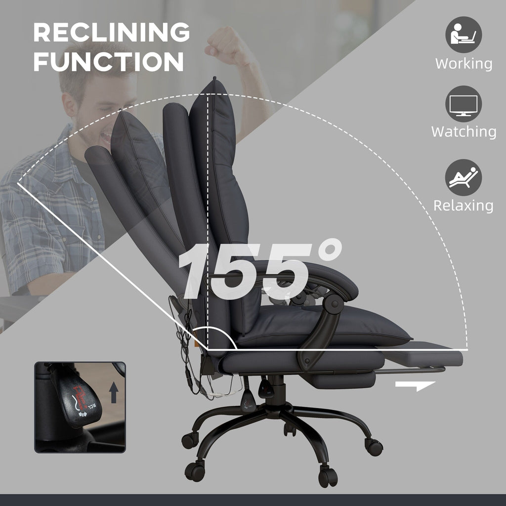 Chaise de bureau en microfibre, fauteuil inclinable massant à 6 points, chaise de bureau réglable avec chauffage lombaire et repose-pieds extensible
