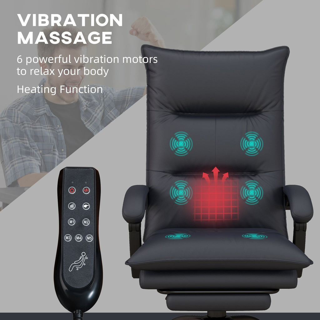 Chaise de bureau en microfibre, fauteuil inclinable massant à 6 points, chaise de bureau réglable avec chauffage lombaire et repose-pieds extensible