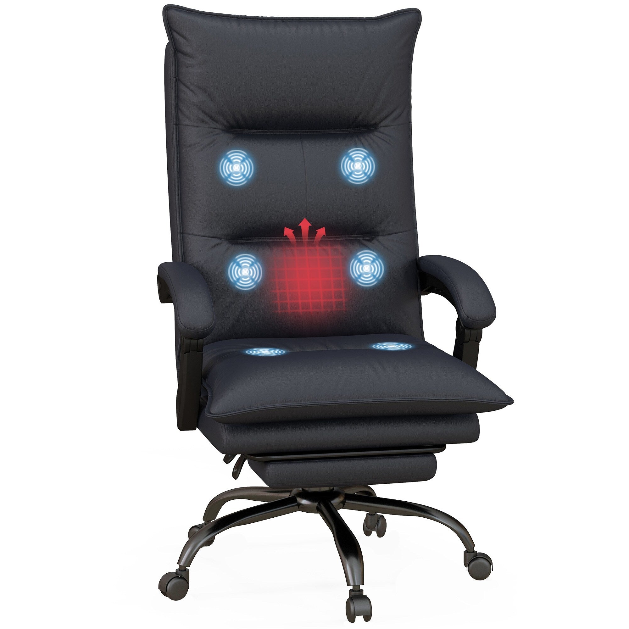 Chaise de bureau en microfibre, fauteuil inclinable massant à 6 points, chaise de bureau réglable avec chauffage lombaire et repose-pieds extensible