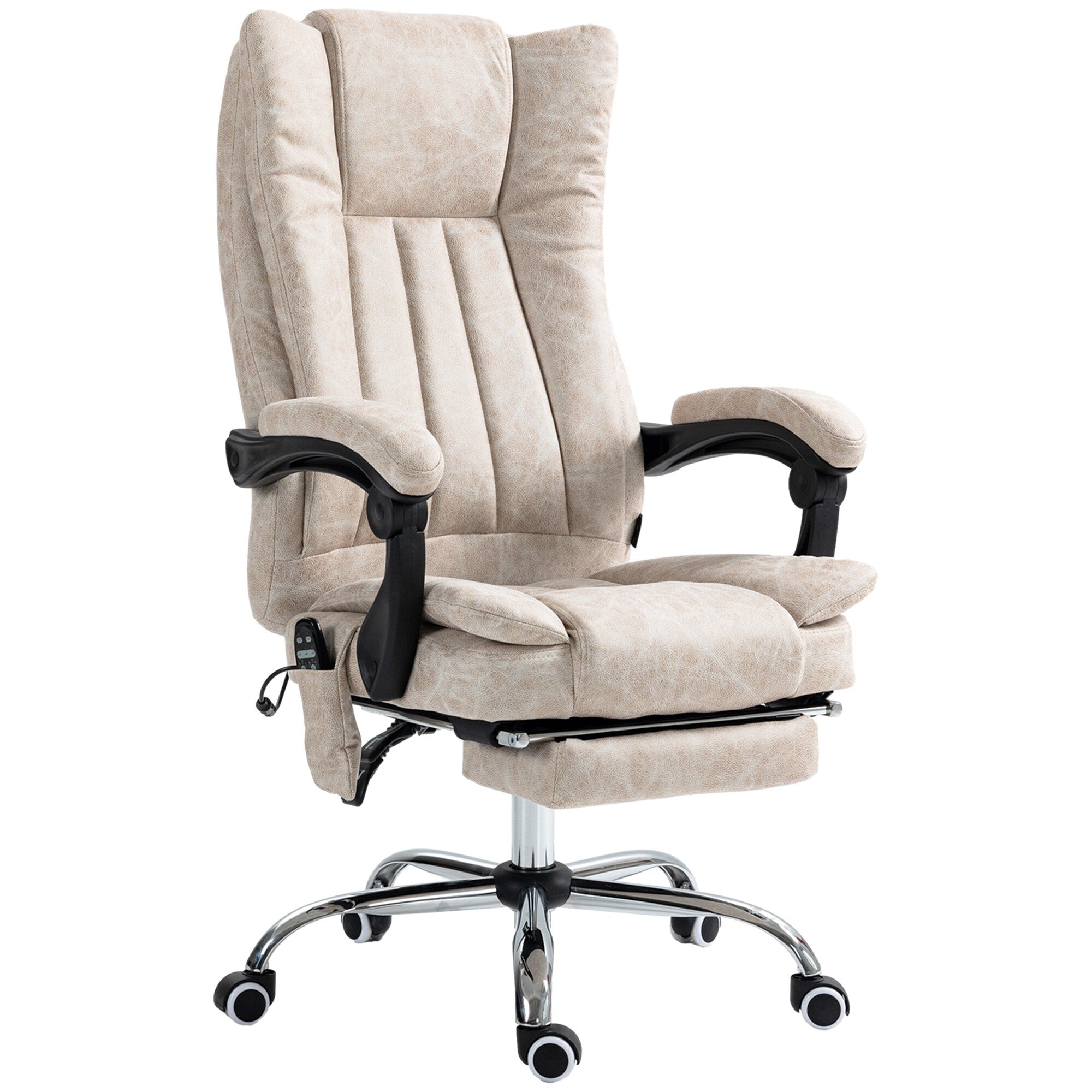 Fauteuil de bureau inclinable et massant pivotant à 360° en microfibre avec massage par vibration, chauffage, repose-pieds et hauteur réglable