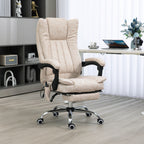 Fauteuil de bureau inclinable et massant pivotant à 360° en microfibre avec massage par vibration, chauffage, repose-pieds et hauteur réglable