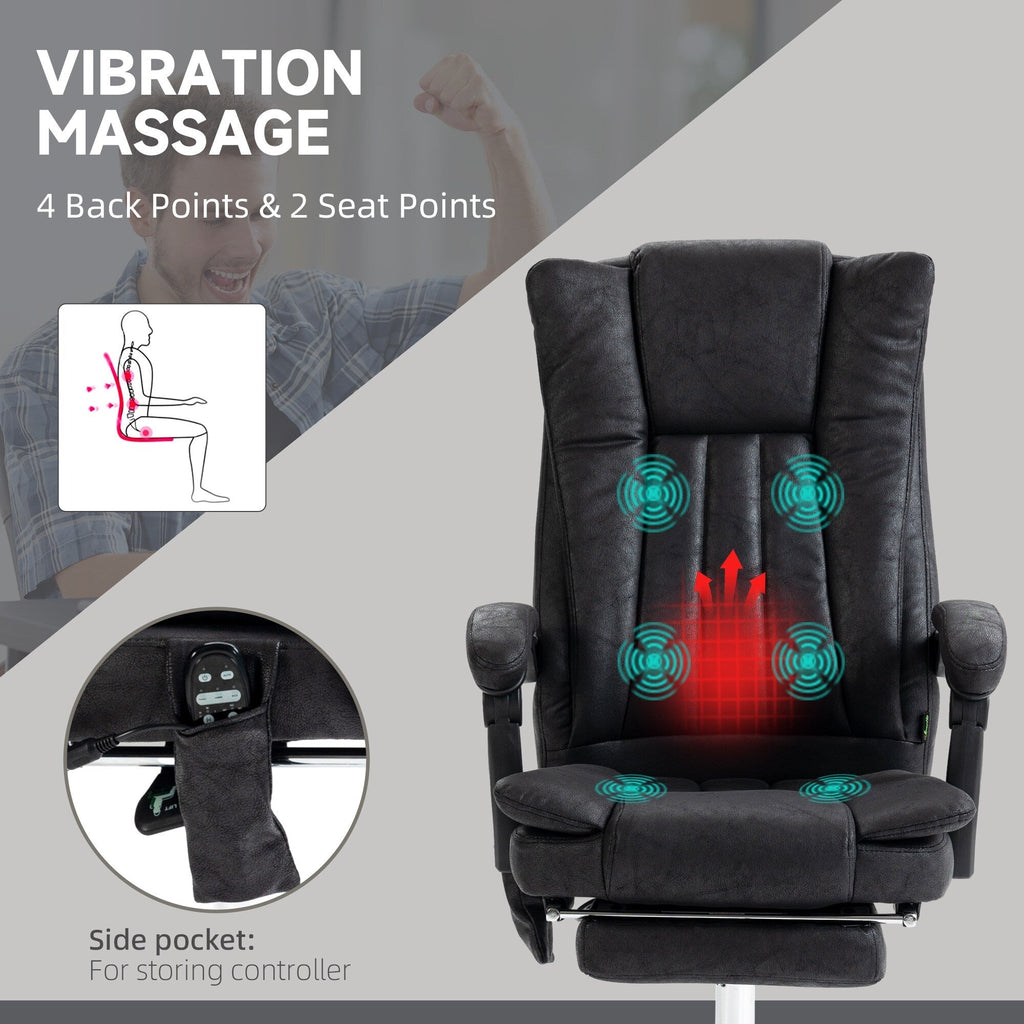 Fauteuil de bureau inclinable et massant pivotant à 360° en microfibre avec massage par vibration, chauffage, repose-pieds et hauteur réglable