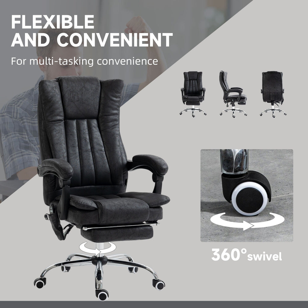 Fauteuil de bureau inclinable et massant pivotant à 360° en microfibre avec massage par vibration, chauffage, repose-pieds et hauteur réglable