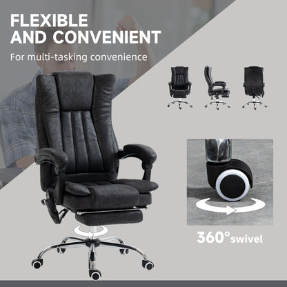 Fauteuil de bureau inclinable et massant pivotant à 360° en microfibre avec massage par vibration, chauffage, repose-pieds et hauteur réglable