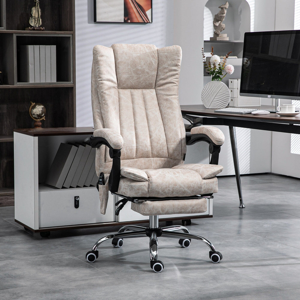 Fauteuil de bureau inclinable et massant pivotant à 360° en microfibre avec massage par vibration, chauffage, repose-pieds et hauteur réglable