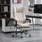 Fauteuil de bureau inclinable et massant pivotant à 360° en microfibre avec massage par vibration, chauffage, repose-pieds et hauteur réglable
