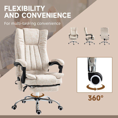 Fauteuil de bureau inclinable et massant pivotant à 360° en microfibre avec massage par vibration, chauffage, repose-pieds et hauteur réglable
