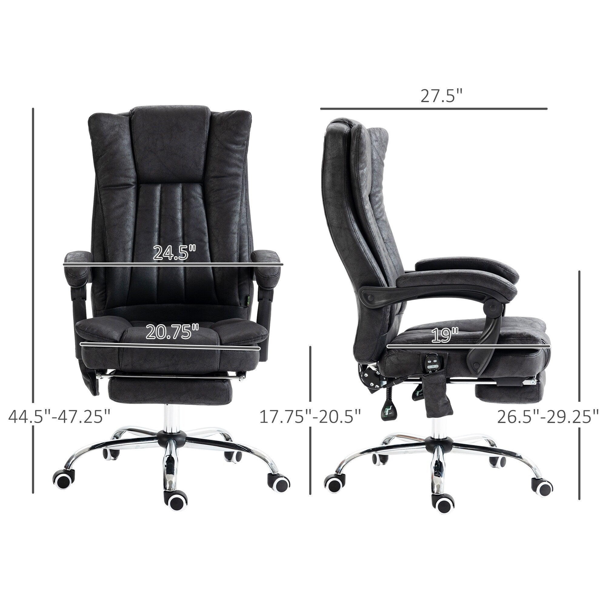 Fauteuil de bureau inclinable et massant pivotant à 360° en microfibre avec massage par vibration, chauffage, repose-pieds et hauteur réglable