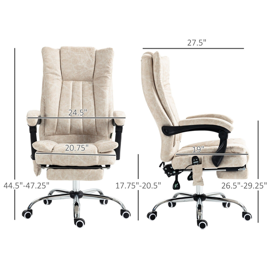 Fauteuil de bureau inclinable et massant pivotant à 360° en microfibre avec massage par vibration, chauffage, repose-pieds et hauteur réglable